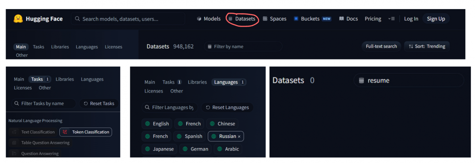 Поиск датасетов в Hugging Face